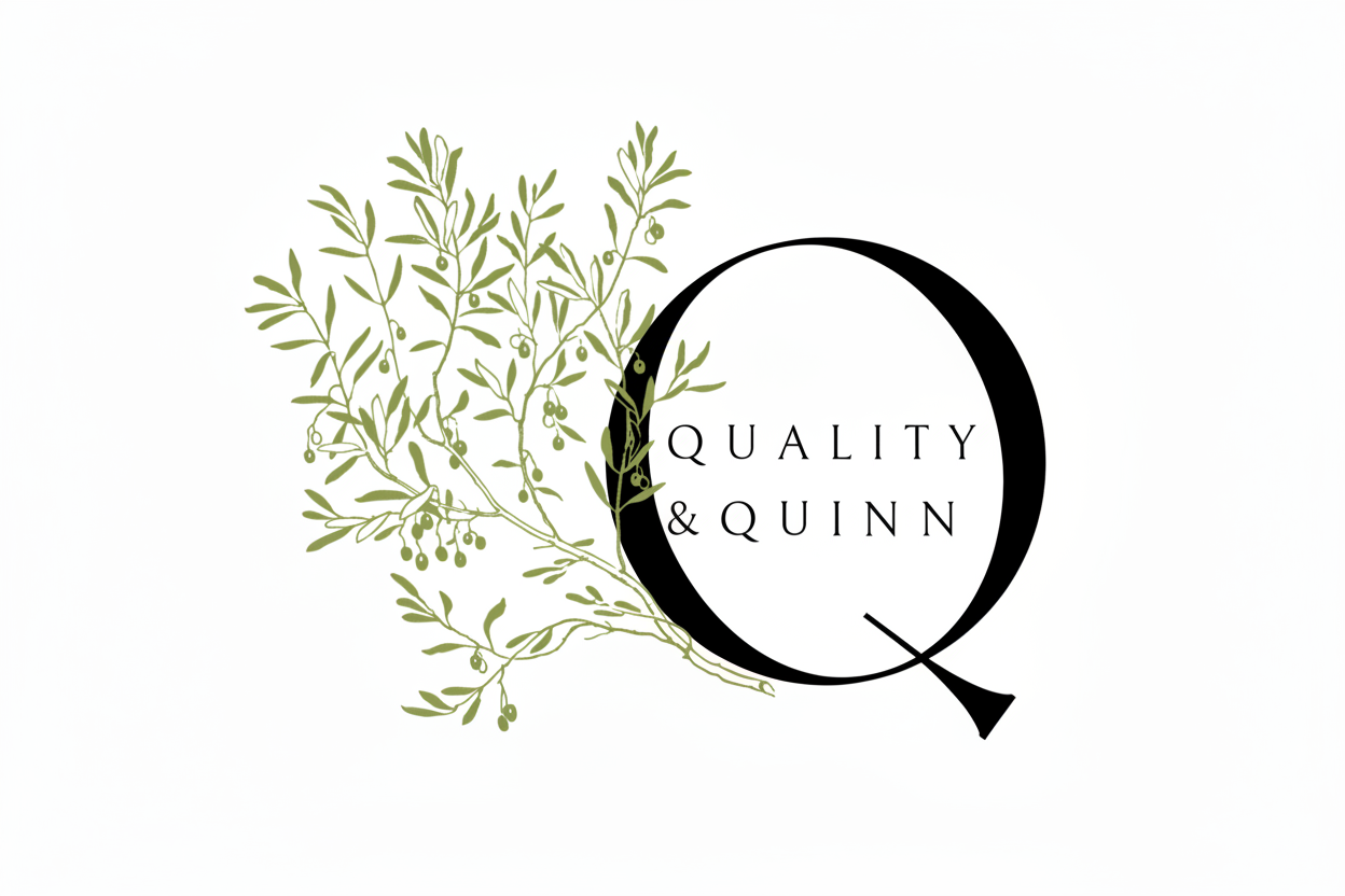 Logo with greenery and Quality&Quinn